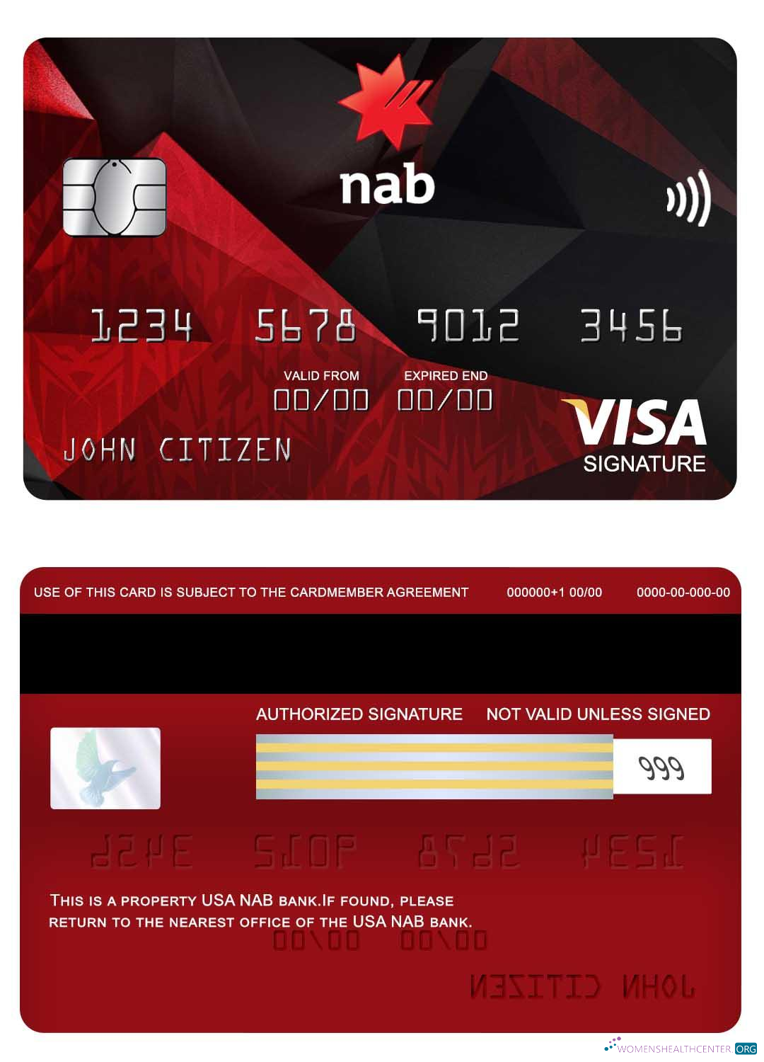 Download USA NAB bank visa signature card Photoshop template